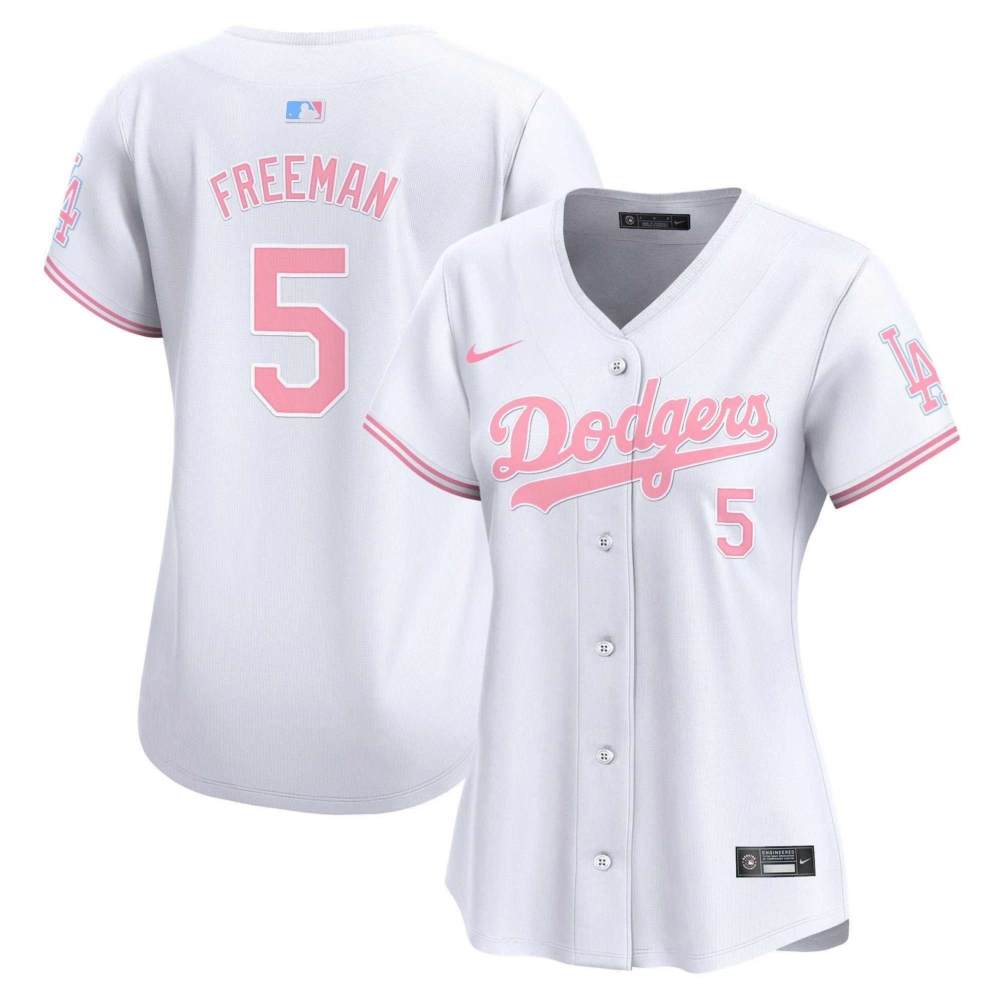 Women's Dodgers Bubblegum Pink Vapor Premier Limited Jersey - All Stitched - White, Freddie Freeman