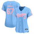 Women's Dodgers Bubblegum Pink Vapor Premier Limited Jersey - All Stitched - Light Blue, Vin Scully