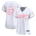 Women's Dodgers Bubblegum Pink Vapor Premier Limited Jersey - All Stitched - White, Vin Scully