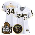 Women's Dodgers Fernando Memorial & 2024 World Series Patch Vapor Premier Limited Jersey - All Stitched - White Gold, Fernando Valenzuela