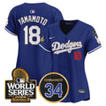 Women's Dodgers Fernando Memorial & 2024 World Series Patch Vapor Premier Limited Jersey - All Stitched - Royal, Yamamoto
