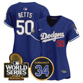 Women's Dodgers Fernando Memorial & 2024 World Series Patch Vapor Premier Limited Jersey - All Stitched - Royal, Mookie Betts