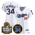 Women's Dodgers Fernando Memorial & 2024 World Series Patch Vapor Premier Limited Jersey - All Stitched - White, Fernando Valenzuela