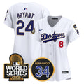 Women's Dodgers Fernando Memorial & 2024 World Series Patch Vapor Premier Limited Jersey - All Stitched - White, Kobe Bryant