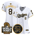 Women's Dodgers Fernando Memorial & 2024 World Series Patch Vapor Premier Limited Jersey - All Stitched - White Gold, Kike Hernandez