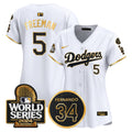 Women's Dodgers Fernando Memorial & 2024 World Series Patch Vapor Premier Limited Jersey - All Stitched - White Gold, Freddie Freeman