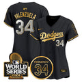 Women's Dodgers Fernando Memorial & 2024 World Series Patch Vapor Premier Limited Jersey - All Stitched - Black Gold, Fernando Valenzuela