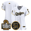 Women's Dodgers Fernando Memorial & 2024 World Series Patch Vapor Premier Limited Jersey - All Stitched - White Gold, Team