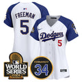 Women's Dodgers Fernando Memorial & 2024 World Series Patch Vapor Premier Limited Jersey - All Stitched - White Alternate, Freddie Freeman