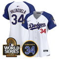 Women's Dodgers Fernando Memorial & 2024 World Series Patch Vapor Premier Limited Jersey - All Stitched - White Alternate, Fernando Valenzuela