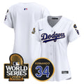 Women's Dodgers Fernando Memorial & 2024 World Series Patch Vapor Premier Limited Jersey - All Stitched - White, Team
