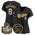 Women's Dodgers Fernando Memorial & 2024 World Series Patch Vapor Premier Limited Jersey - All Stitched - Black Gold, Kike Hernandez