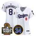 Women's Dodgers Fernando Memorial & 2024 World Series Patch Vapor Premier Limited Jersey - All Stitched - White, Kike Hernandez