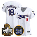 Women's Dodgers Fernando Memorial & 2024 World Series Patch Vapor Premier Limited Jersey - All Stitched - White, Yamamoto