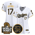 Women's Dodgers Fernando Memorial & 2024 World Series Patch Vapor Premier Limited Jersey - All Stitched - White Gold, Shohei Ohtani