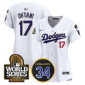 Women's Dodgers Fernando Memorial & 2024 World Series Patch Vapor Premier Limited Jersey - All Stitched - White, Shohei Ohtani