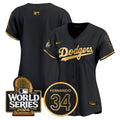 Women's Dodgers Fernando Memorial & 2024 World Series Patch Vapor Premier Limited Jersey - All Stitched - Black Gold, Team