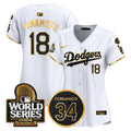 Women's Dodgers Fernando Memorial & 2024 World Series Patch Vapor Premier Limited Jersey - All Stitched - White Gold, Yamamoto