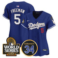 Women's Dodgers Fernando Memorial & 2024 World Series Patch Vapor Premier Limited Jersey - All Stitched - Royal, Freddie Freeman
