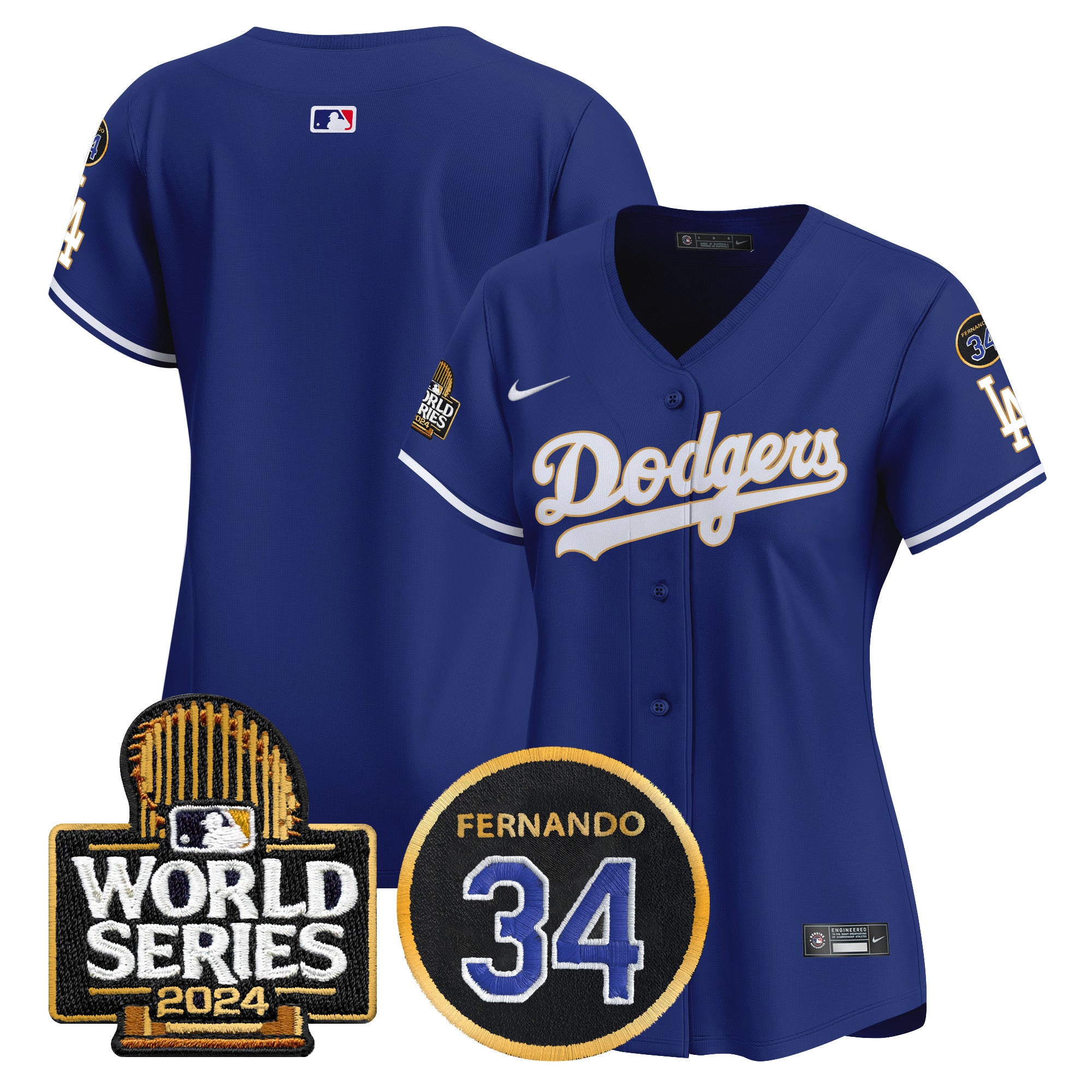 Women's Dodgers Fernando Memorial & 2024 World Series Patch Vapor Premier Limited Jersey - All Stitched - Royal, Team