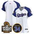 Women's Dodgers Fernando Memorial & 2024 World Series Patch Vapor Premier Limited Jersey - All Stitched - White Alternate, Team