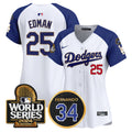 Women's Dodgers Fernando Memorial & 2024 World Series Patch Vapor Premier Limited Jersey - All Stitched - White Alternate, Tommy Edman