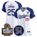 Women's Dodgers Fernando Memorial & 2024 World Series Patch Vapor Premier Limited Jersey V2 - All Stitched - Alternate White, Tommy Edman