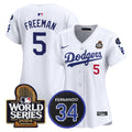 Women's Dodgers Fernando Memorial & 2024 World Series Patch Vapor Premier Limited Jersey V2 - All Stitched - White, Freddie Freeman