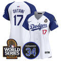 Women's Dodgers Fernando Memorial & 2024 World Series Patch Vapor Premier Limited Jersey V2 - All Stitched - Alternate White, Shohei Ohtani