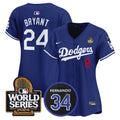 Women's Dodgers Fernando Memorial & 2024 World Series Patch Vapor Premier Limited Jersey V2 - All Stitched - Royal, Kobe Bryant