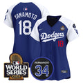 Women's Dodgers Fernando Memorial & 2024 World Series Patch Vapor Premier Limited Jersey V2 - All Stitched - Alternate Royal, Yamamoto