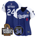 Women's Dodgers Fernando Memorial & 2024 World Series Patch Vapor Premier Limited Jersey V2 - All Stitched - Alternate Royal, Kobe Bryant