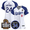 Women's Dodgers Fernando Memorial & 2024 World Series Patch Vapor Premier Limited Jersey V2 - All Stitched - Alternate White, Kobe Bryant