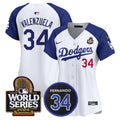 Women's Dodgers Fernando Memorial & 2024 World Series Patch Vapor Premier Limited Jersey V2 - All Stitched - Alternate White, Fernando Valenzuela