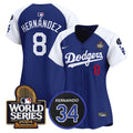 Women's Dodgers Fernando Memorial & 2024 World Series Patch Vapor Premier Limited Jersey V2 - All Stitched - Alternate Royal, Kike Hernandez