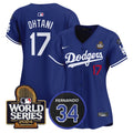 Women's Dodgers Fernando Memorial & 2024 World Series Patch Vapor Premier Limited Jersey V2 - All Stitched - Royal, Shohei Ohtani