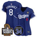 Women's Dodgers Fernando Memorial & 2024 World Series Patch Vapor Premier Limited Jersey V2 - All Stitched - Royal, Kike Hernandez