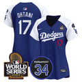 Women's Dodgers Fernando Memorial & 2024 World Series Patch Vapor Premier Limited Jersey V2 - All Stitched - Alternate Royal, Shohei Ohtani