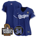 Women's Dodgers Fernando Memorial & 2024 World Series Patch Vapor Premier Limited Jersey V2 - All Stitched - Royal, Team