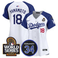 Women's Dodgers Fernando Memorial & 2024 World Series Patch Vapor Premier Limited Jersey V2 - All Stitched - Alternate White, Yamamoto