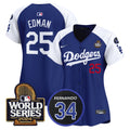 Women's Dodgers Fernando Memorial & 2024 World Series Patch Vapor Premier Limited Jersey V2 - All Stitched - Alternate Royal, Tommy Edman