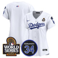 Women's Dodgers Fernando Memorial & 2024 World Series Patch Vapor Premier Limited Jersey V2 - All Stitched - White, Team