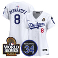 Women's Dodgers Fernando Memorial & 2024 World Series Patch Vapor Premier Limited Jersey V2 - All Stitched - White, Kike Hernandez