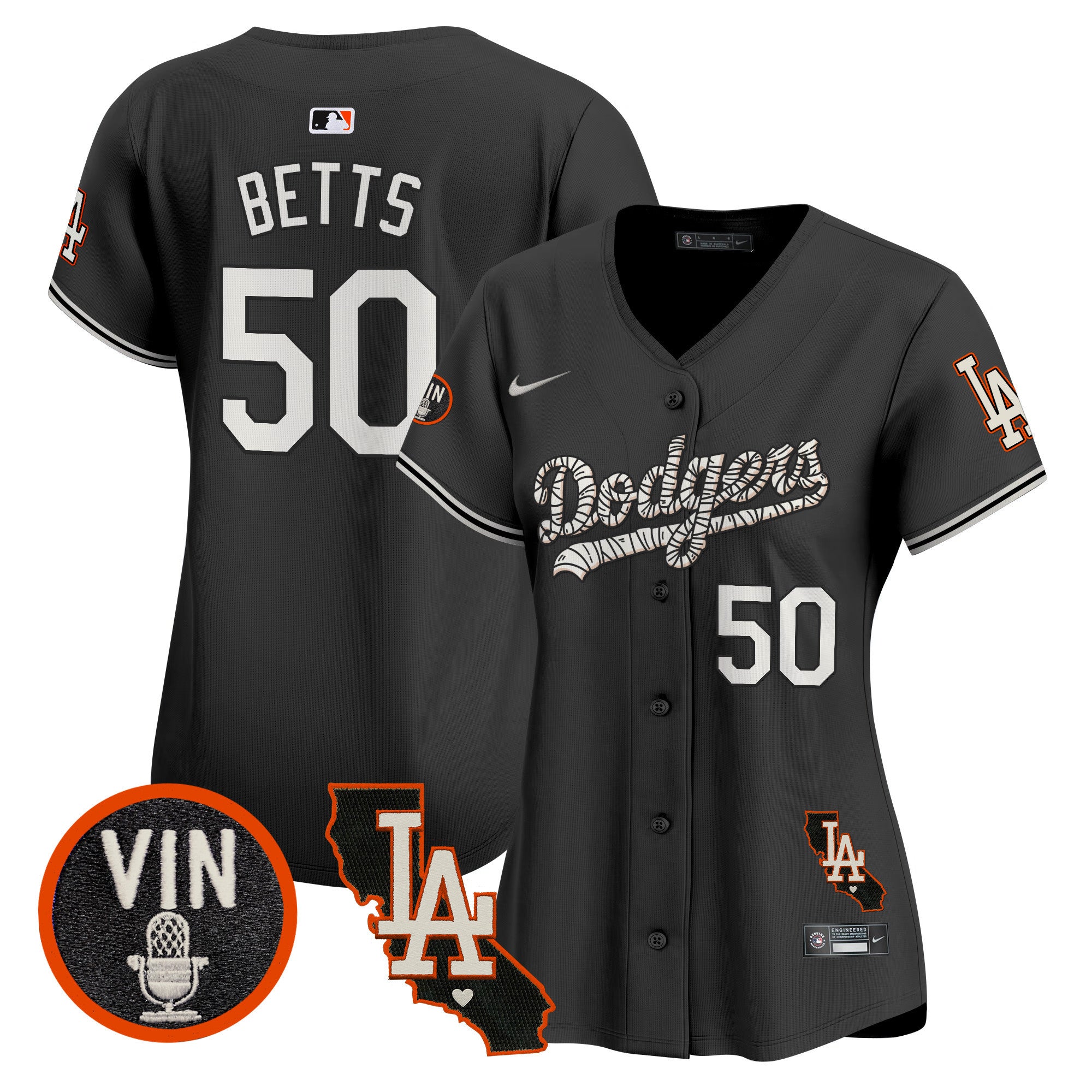 Women's Dodgers Halloween Vapor Premier Limited Jersey - All Stitched - Black, Mookie Betts