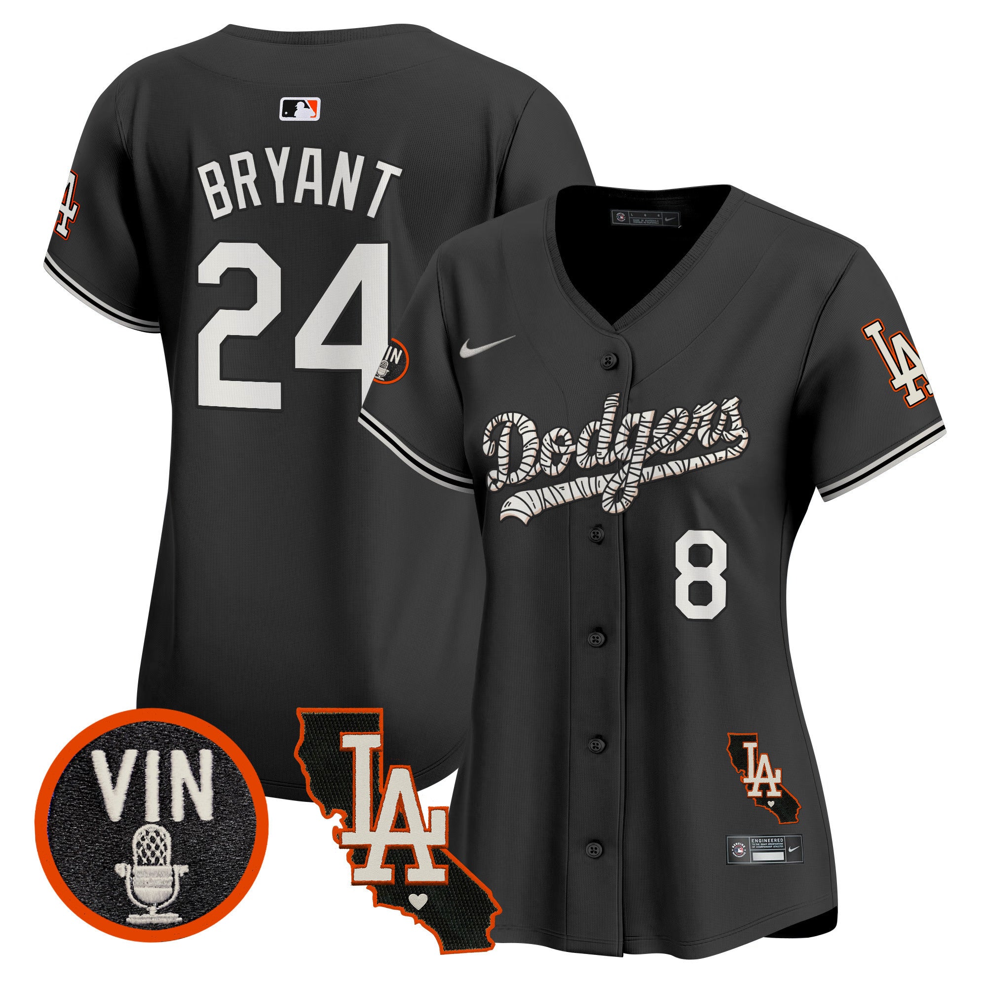 Women's Dodgers Halloween Vapor Premier Limited Jersey - All Stitched - Black, Kobe Bryant