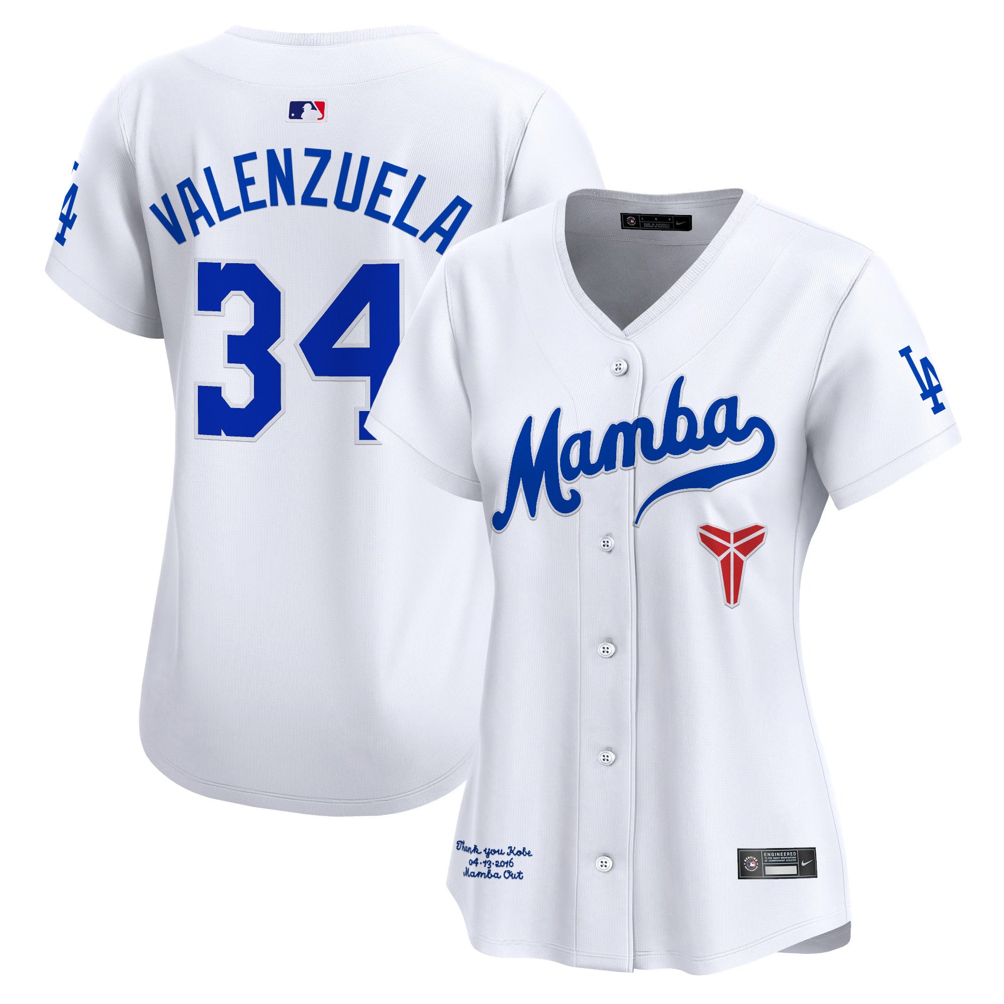 Men's Dodgers 2024 World Series Champions Gold Trim Vapor Premier Limited Jersey V3 - All Stitched - White, Kobe Bryant