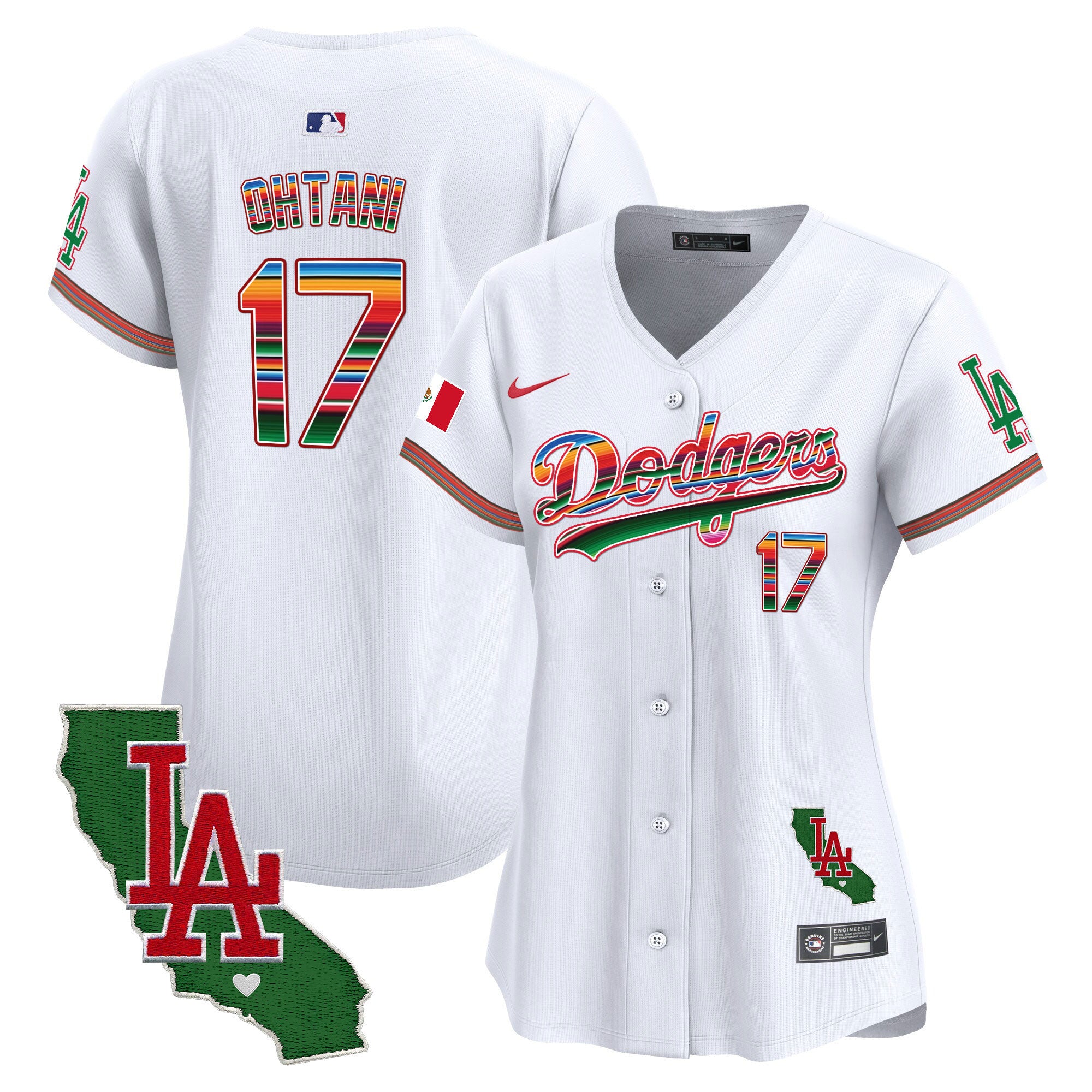 Women's Dodgers Mexico California Patch Vapor Premier Limited Jersey V2 - All Stitched - White, Shohei Ohtani