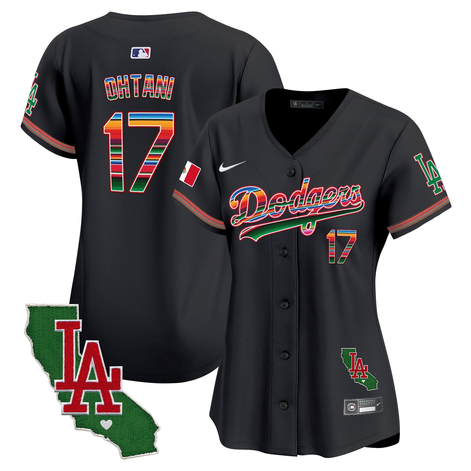 Women's Dodgers Mexico California Patch Vapor Premier Limited Jersey V2 - All Stitched - Black, Shohei Ohtani