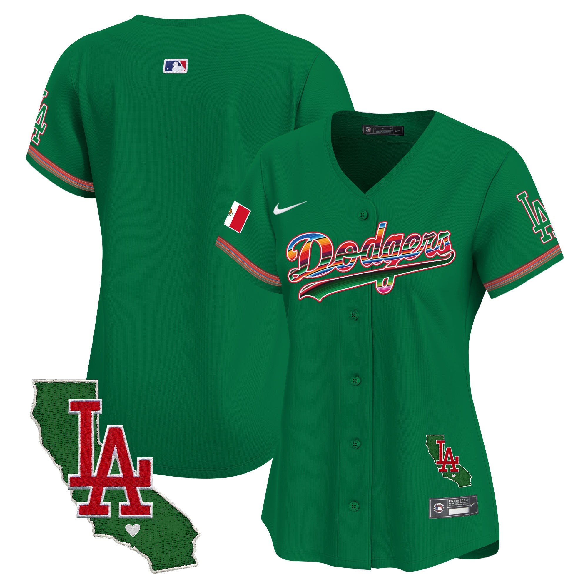 Women's Dodgers Mexico California Patch Vapor Premier Limited Jersey V2 - All Stitched - Green, Team