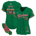 Women's Dodgers Mexico California Patch Vapor Premier Limited Jersey V2 - All Stitched - Green, Mookie Betts